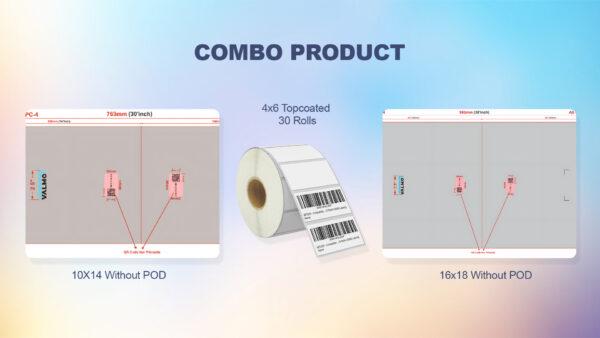 Valmo Branded Combo 1: 10x14 (500pcs), 16x18 (200pcs) & 4x6" (2 Roll)