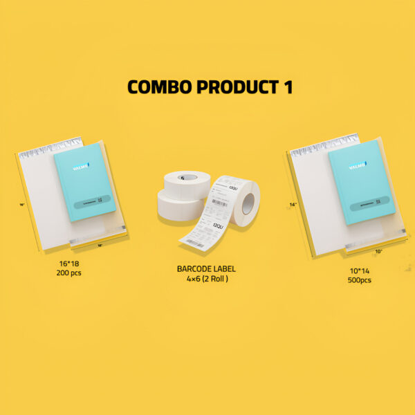 Combo 1 (1) Valmo Branded Combo 2: 10x14 (1000pcs),16x18 (400pcs) & 4x6" (4 Roll)